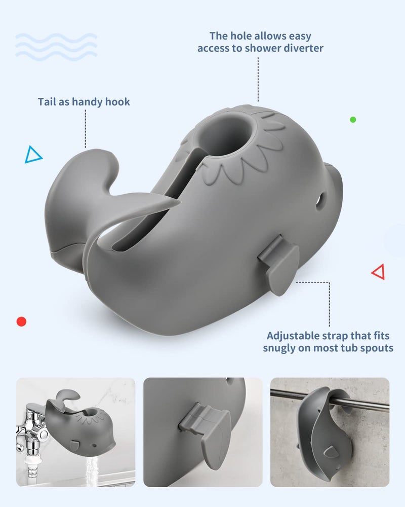 Mandoo Faucet Cover Bathtub Baby, Bath Spout Cover for Baby, Bath Faucet Cover for Kids, Tub Spout Cover Bathtub Faucet Cover Kids Safety, Protection Baby Universal Bath Silicone Toys Whale Grey - Image 4